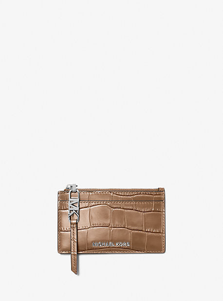 Michael Kors MK Empire Small Crocodile Embossed Leather Card Case - Brown - Michael Kors