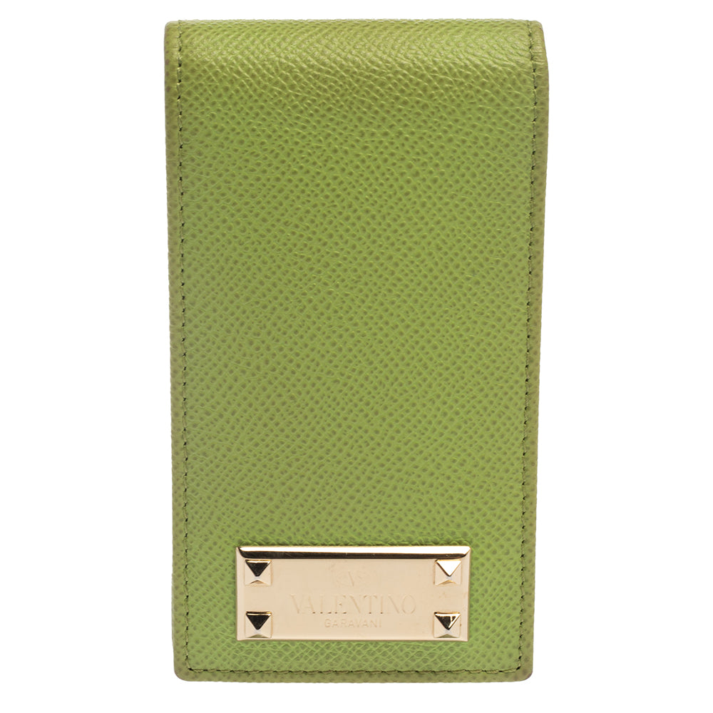 Valentino Green Grained Leather Rockstud iPhone 5 Flip Case