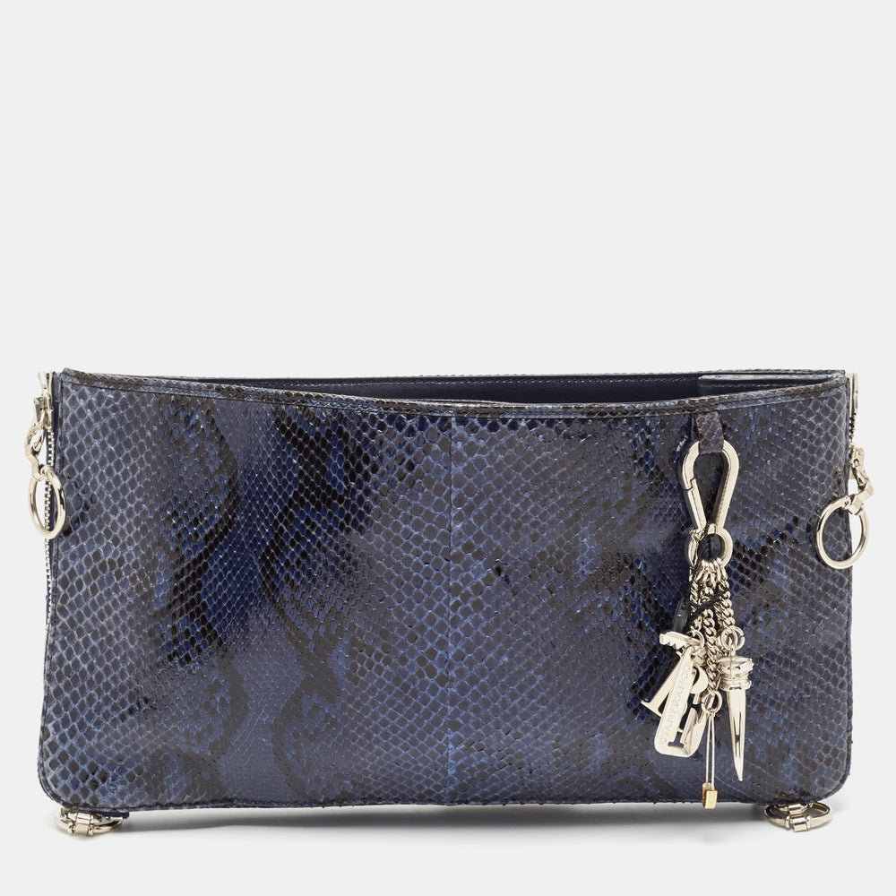 Blue Python Oversized Zip Clutch