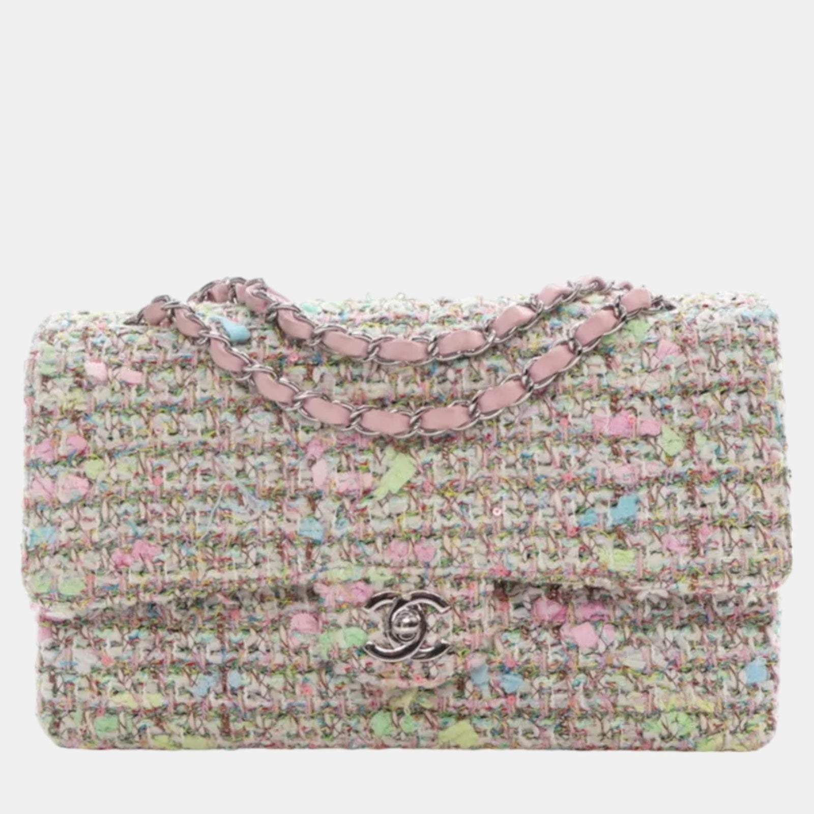 Chanel Multi Tweed, Leather Medium Classic Double Flap Shoulder Bags