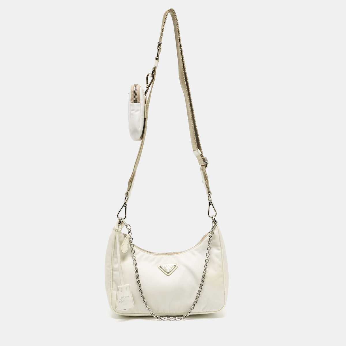 Prada White Nylon and Leather Re-Edition 2005 Baguette Bag