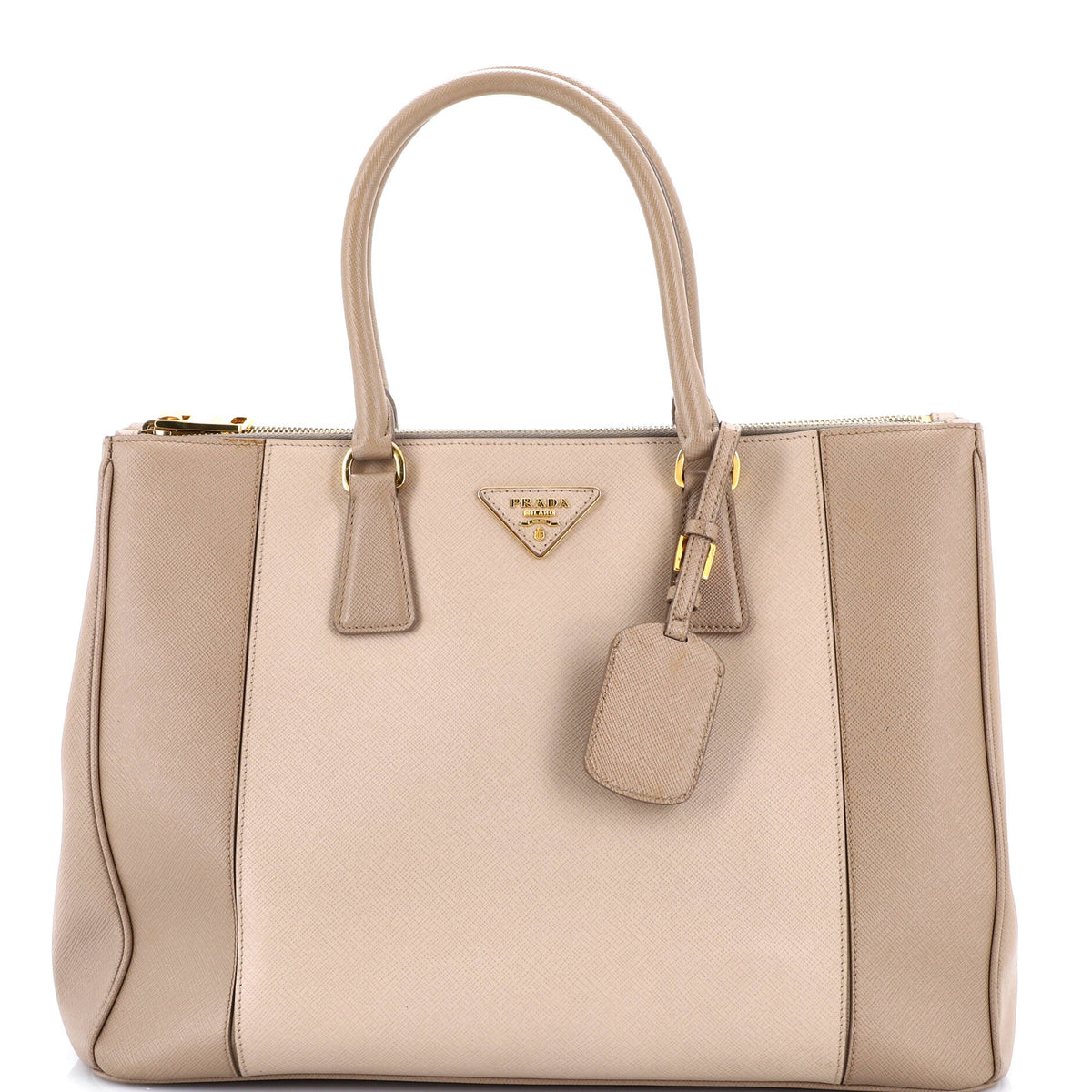 Prada PRADA Bicolor Double Zip Lux Tote Saffiano Leather Medium