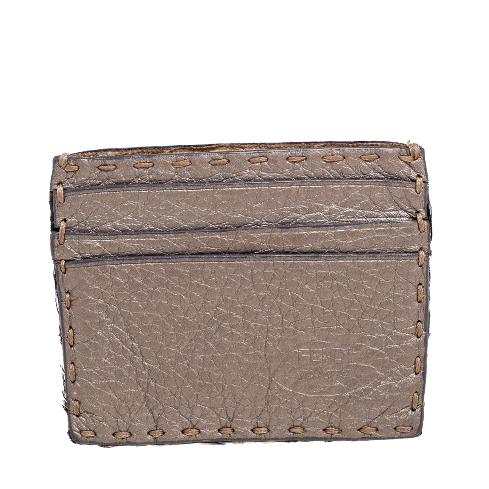 Fendi Grey Selleria Leather Card Holder