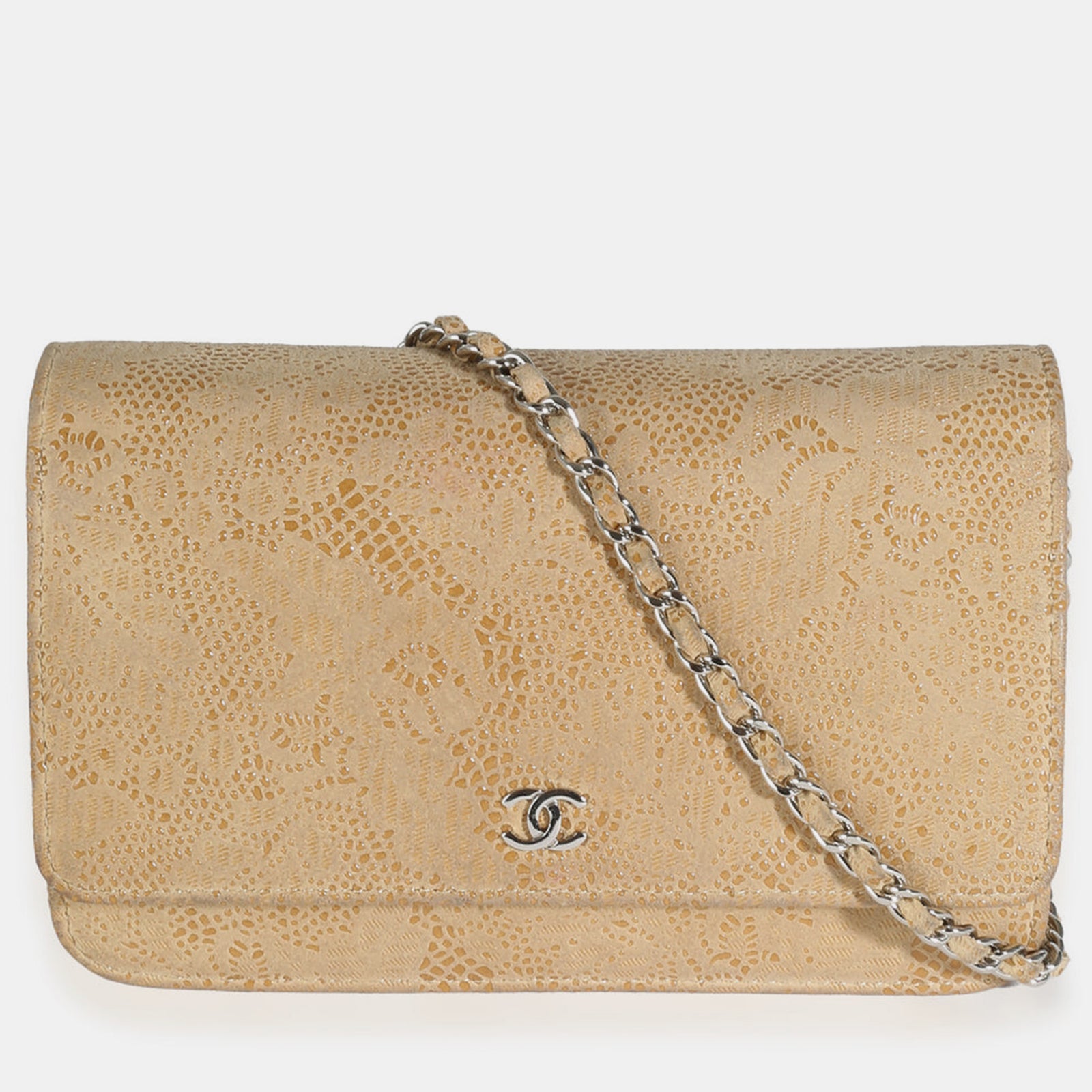 Chanel Sac à main en daim beige avec chaîne et lacet