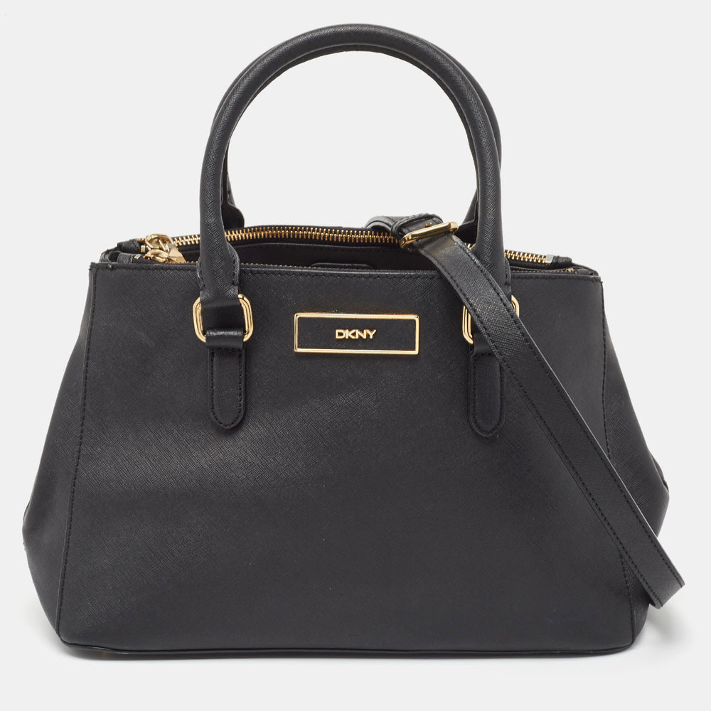 DKNY Black Saffiano Leather Robinson Double Zip Tote