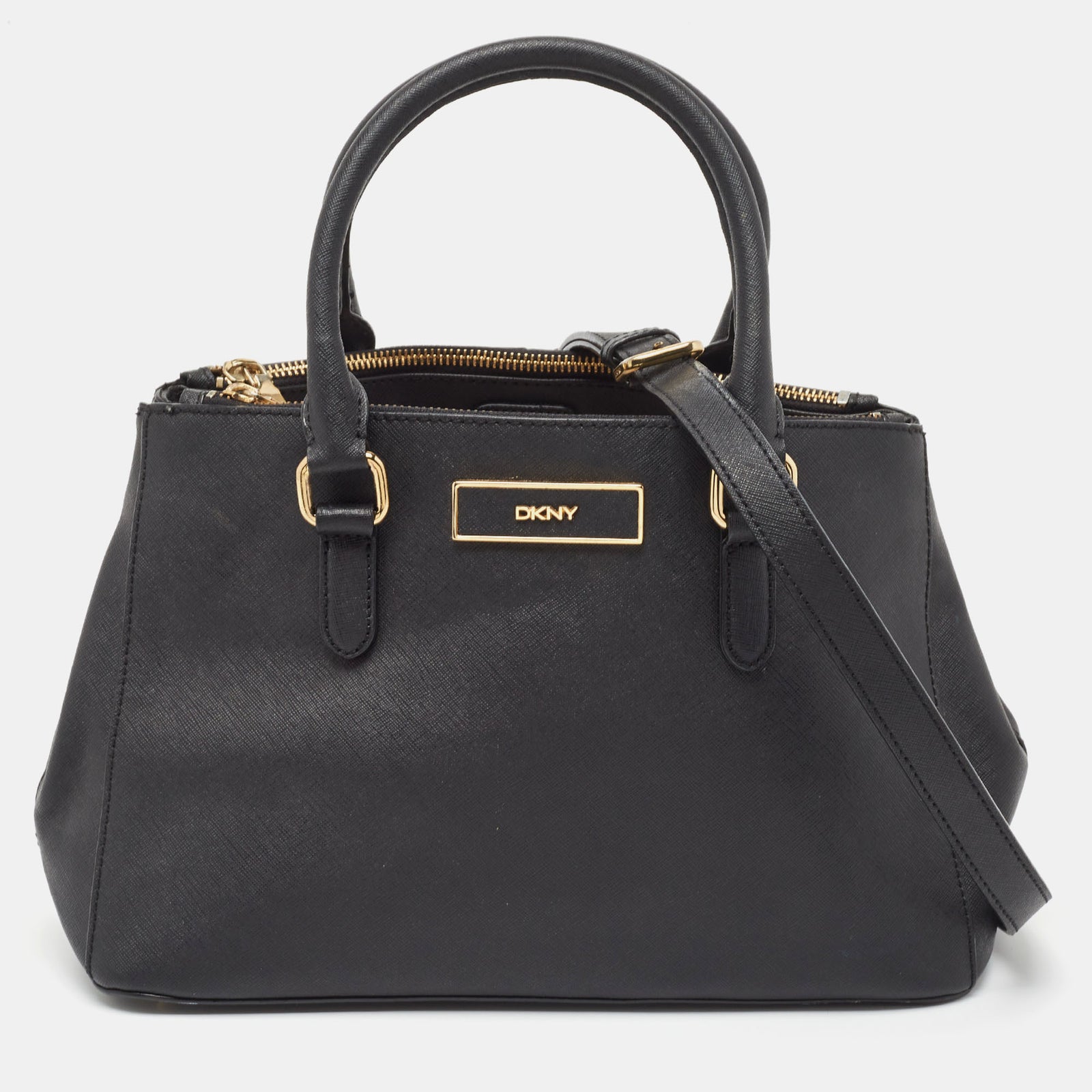 DKNY DKNY Black Saffiano Leather Robinson Double Zip Tote