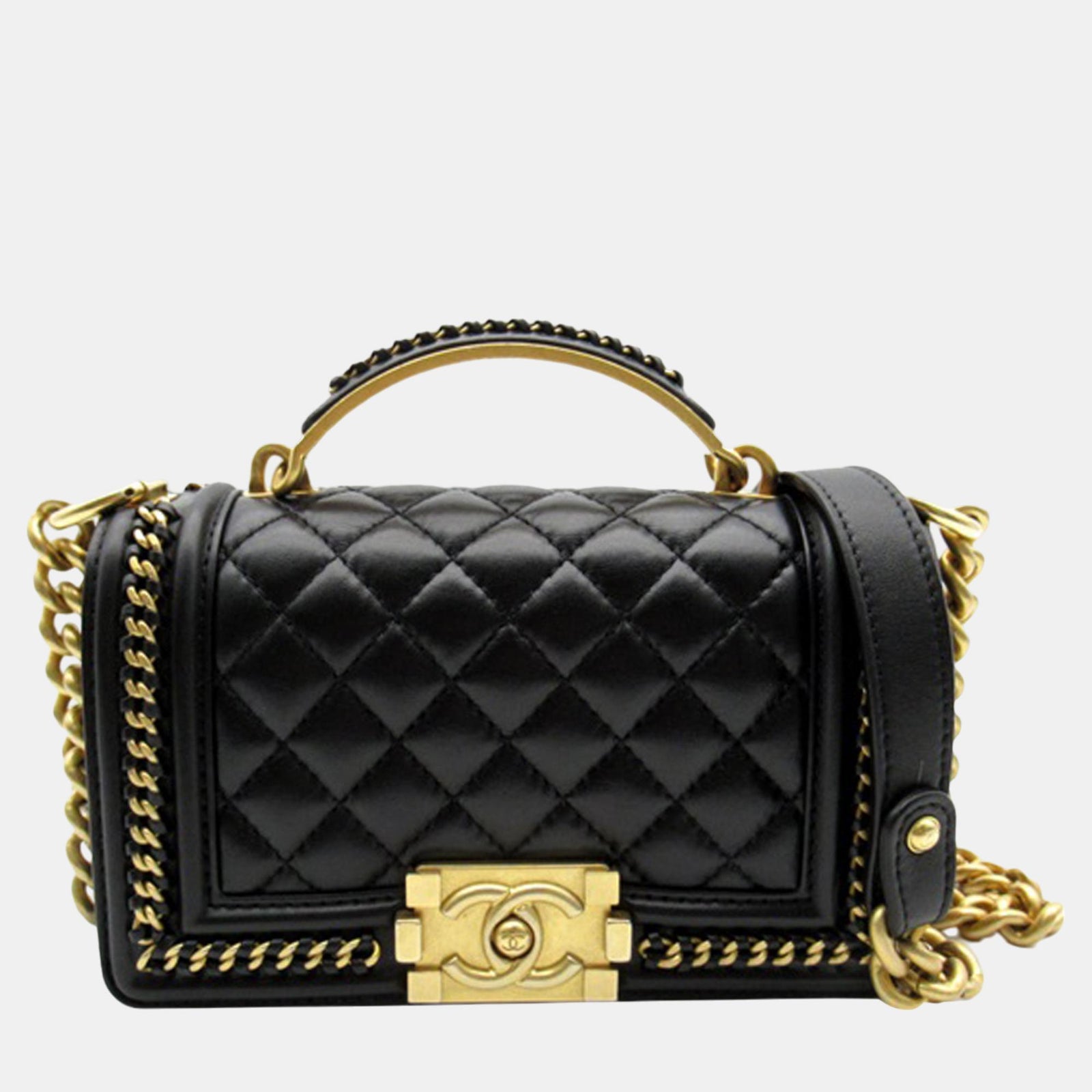 Chanel Petit sac à main en cuir d'agneau noir pour garçon