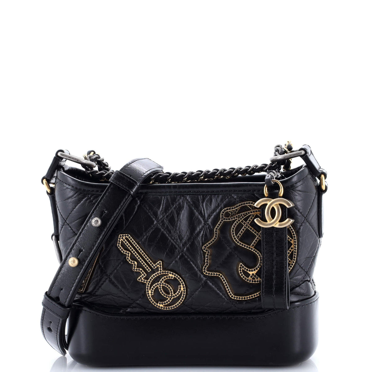 Chanel CHANEL Gabrielle Hobo Embellished Quilted Aged Calfskin Small