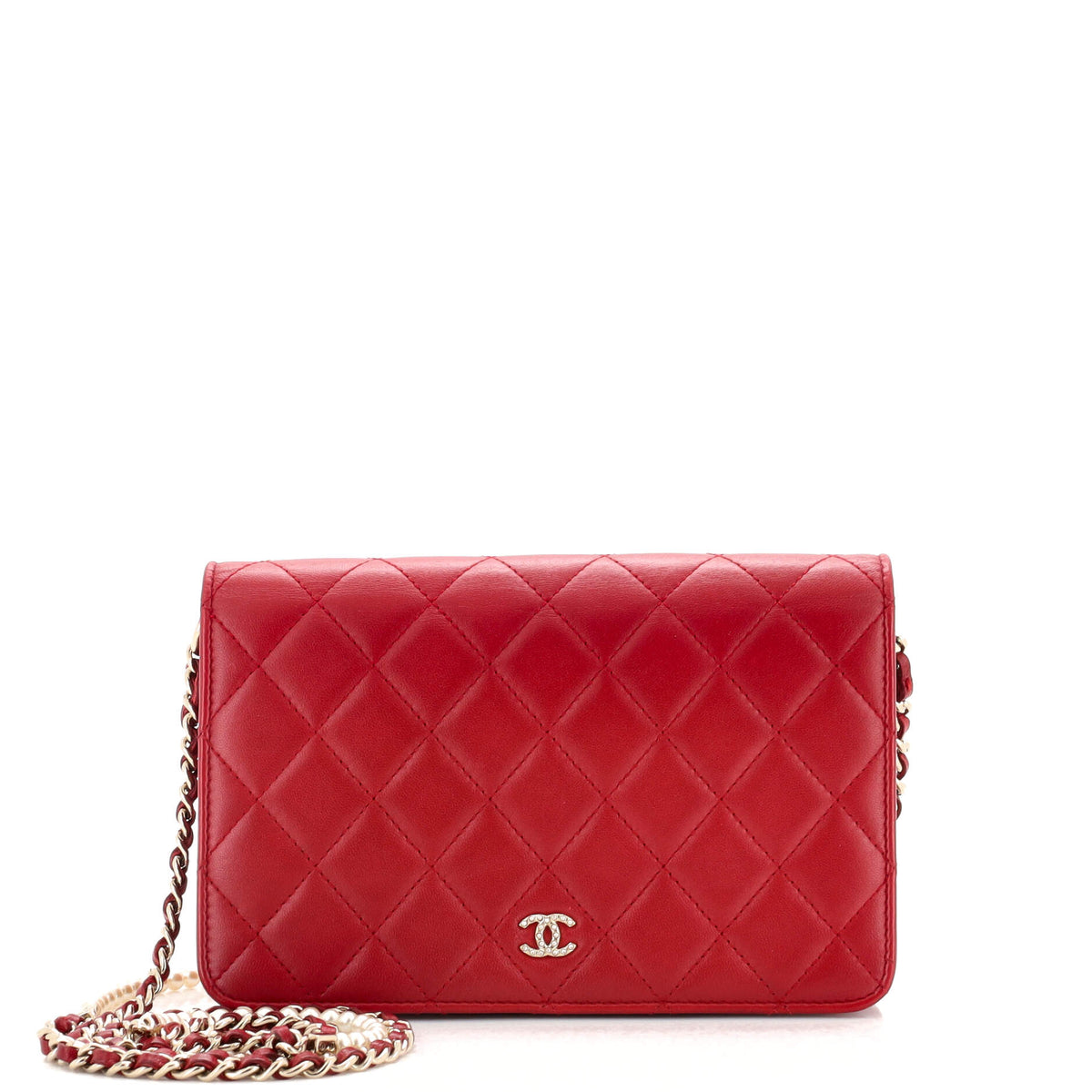 Chanel CHANEL Pearl Strap Wallet on Chain Quilted Lambskin