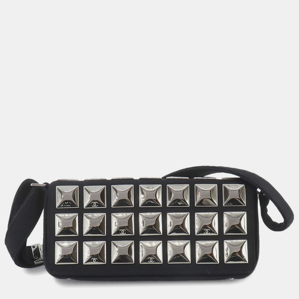 Chanel Black Cotton Jersey Chocolate Bar Shoulder Bag