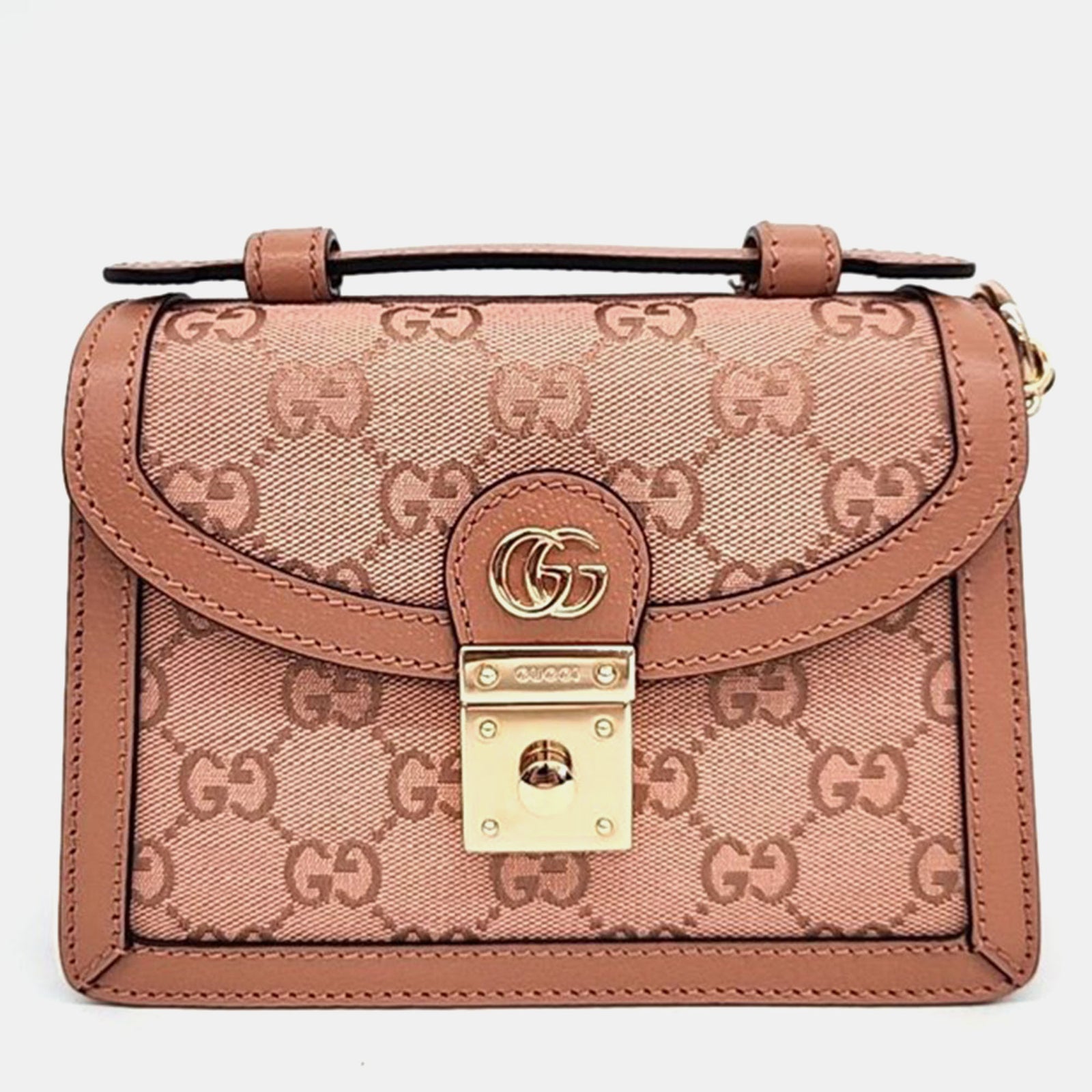 Gucci Pink/Beige GG Canvas Mini Ophidia Shoulder Bag