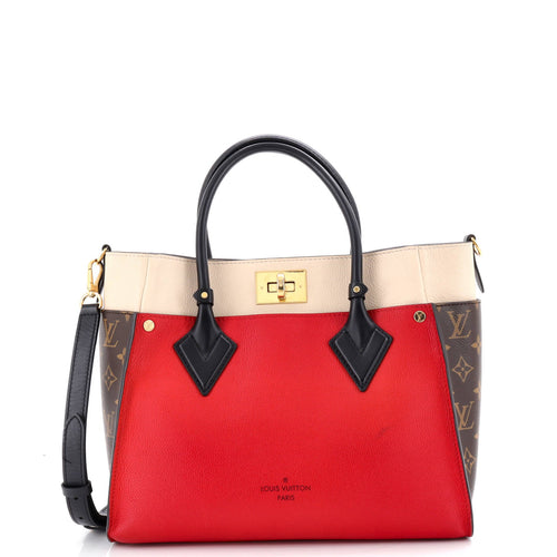 On My Side Tote Leather with Monogram Canvas MM