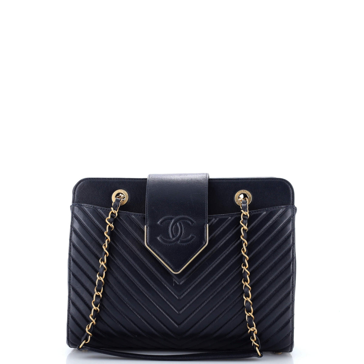 Chanel CHANEL Collar and Tie Tote Chevron Sheepskin Small