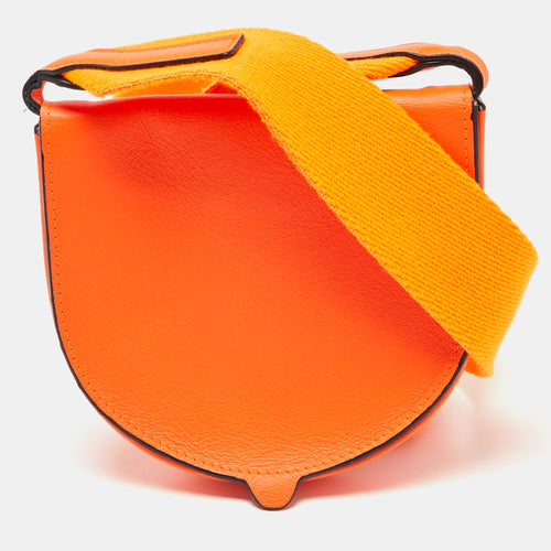 Orange Neon Leather Heel Flap Crossbody Bag