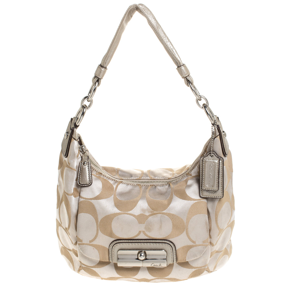 Coach Beige/Gold Canvas and Leather Kristin Hobo