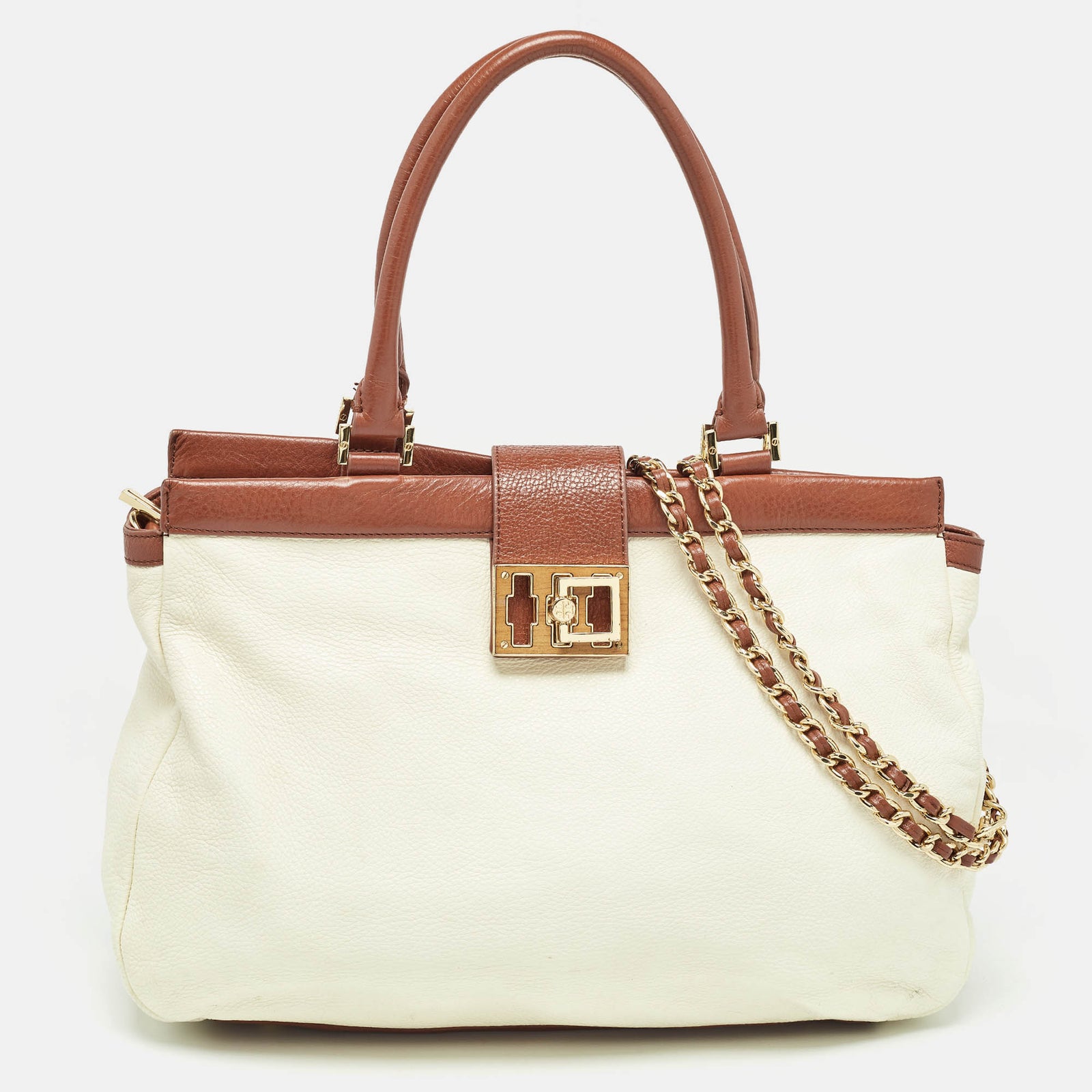 Tory Burch Cream/Brown Leather Tote