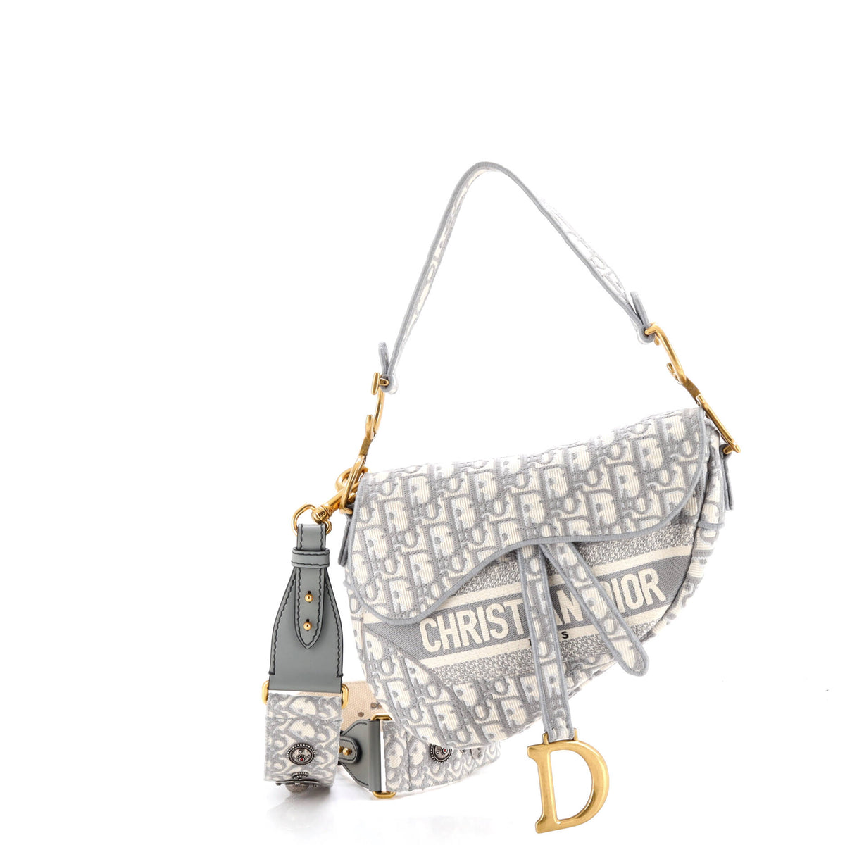 Christian Dior Saddle Handbag Logo Embroidered Oblique Canvas Medium