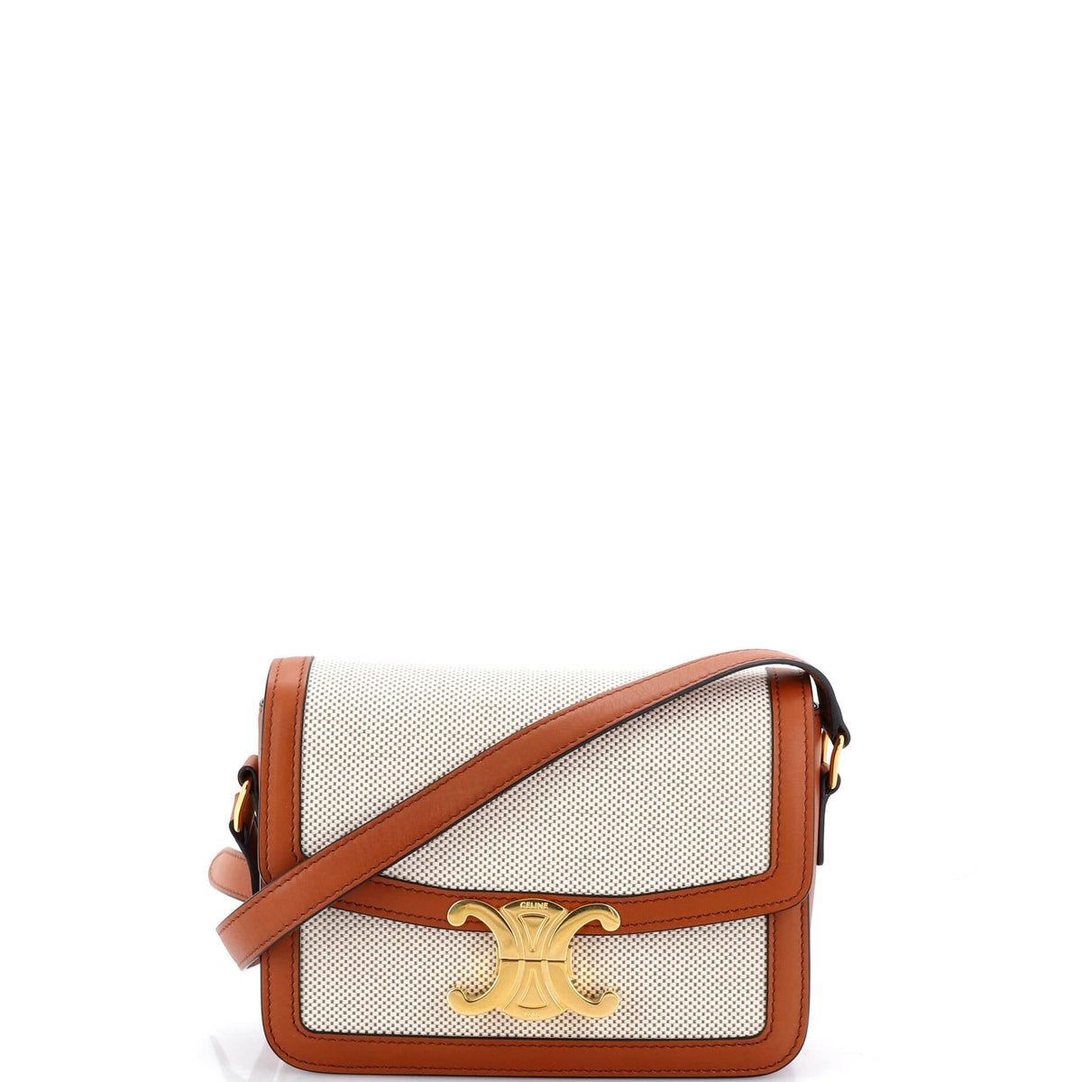 Celine CELINE Triomphe Shoulder Bag Canvas with Leather Teen