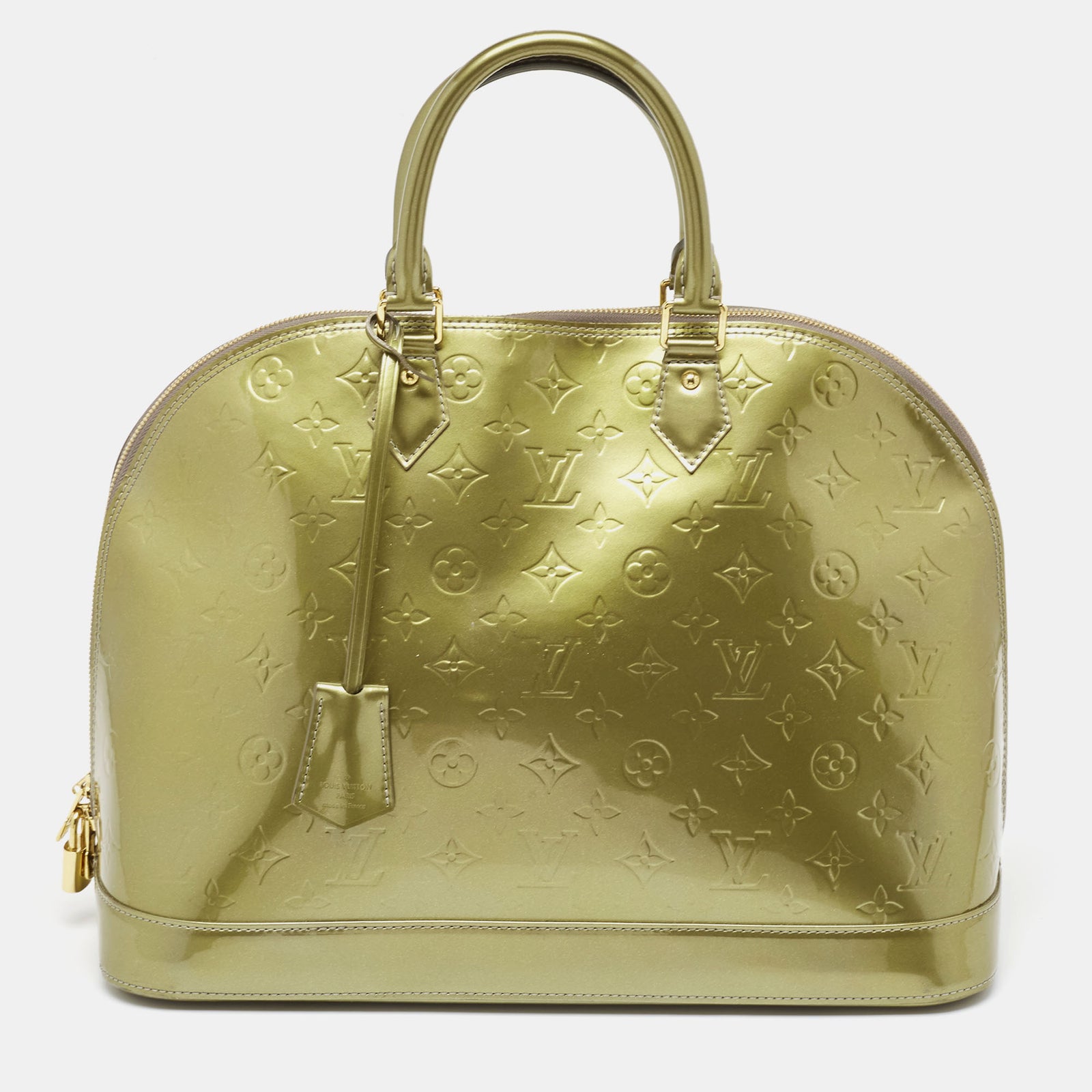 Louis Vuitton Sac Alma GM en cuir verni monogramme vert olive