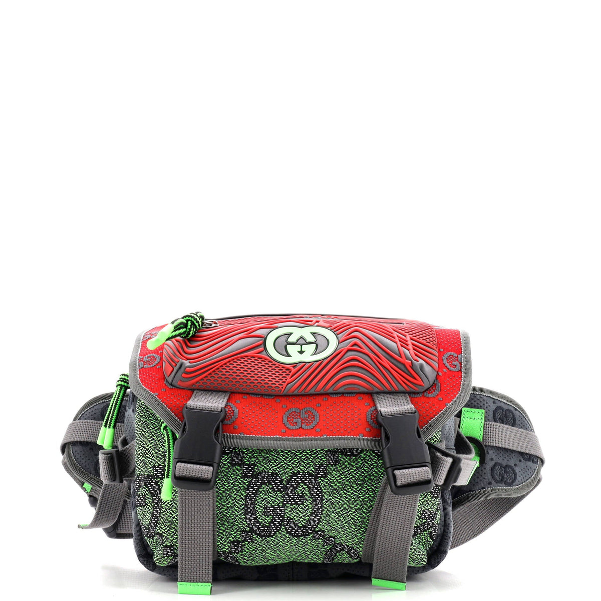 Gucci GUCCI Buckle Flap Chest Strap Backpack GG Fabric with Rubber