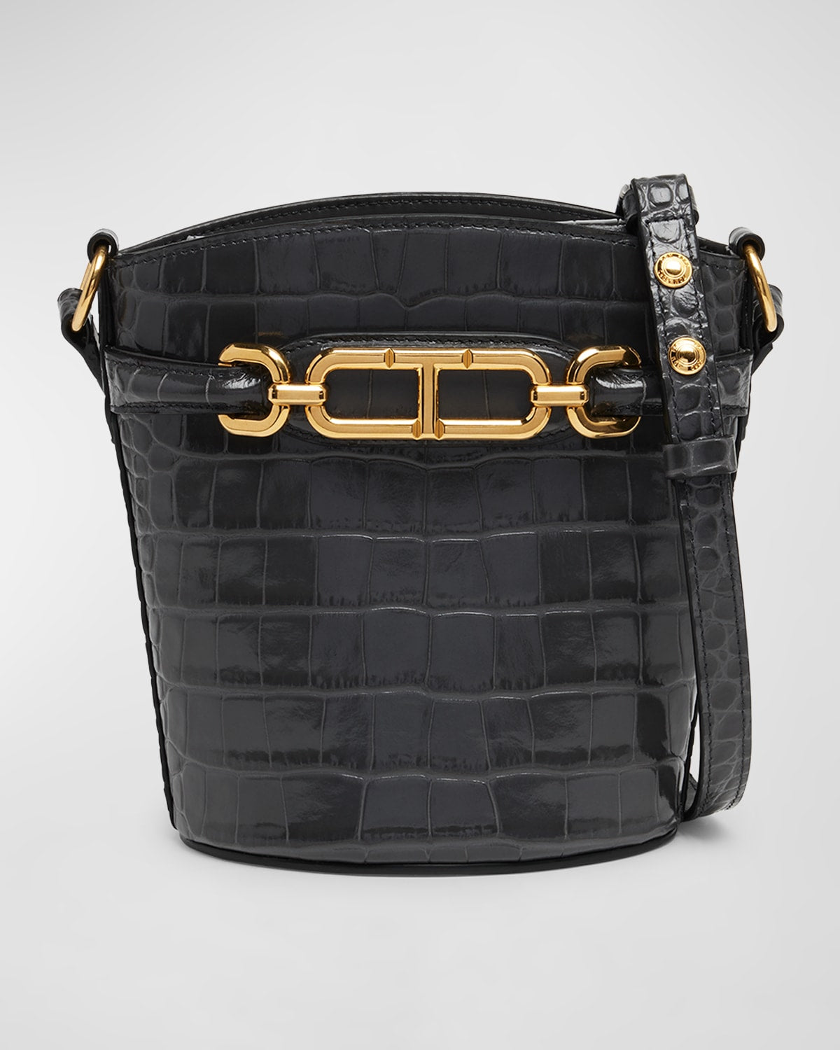 Boss Whitney Small Bucket Bag in Shiny Croc-Embossed Leather