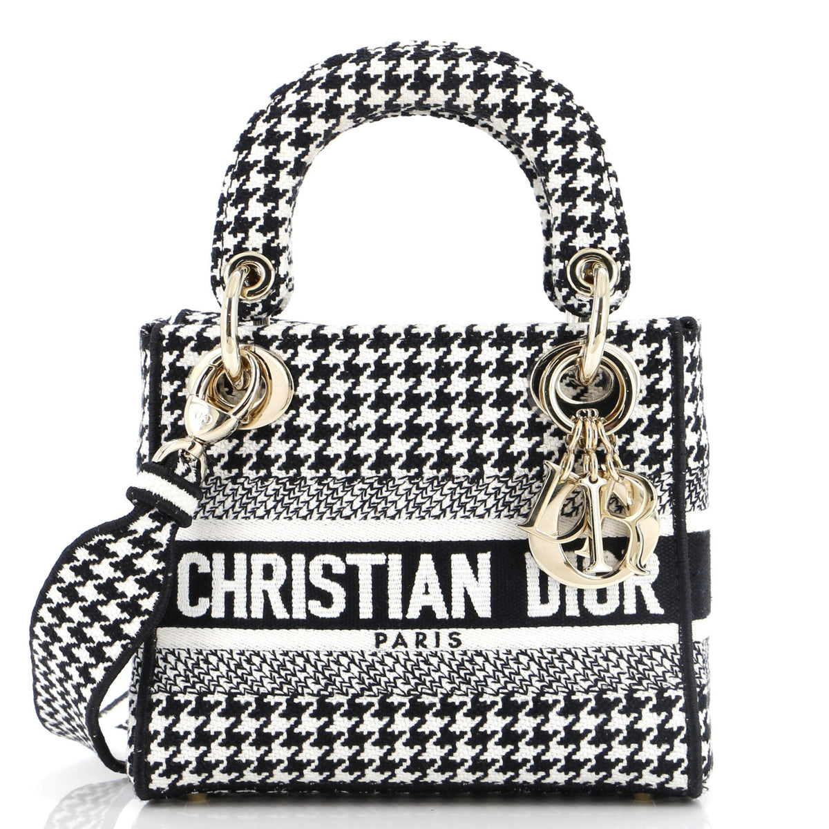 Christian Dior Lady D-Lite Bag Houndstooth Canvas Mini