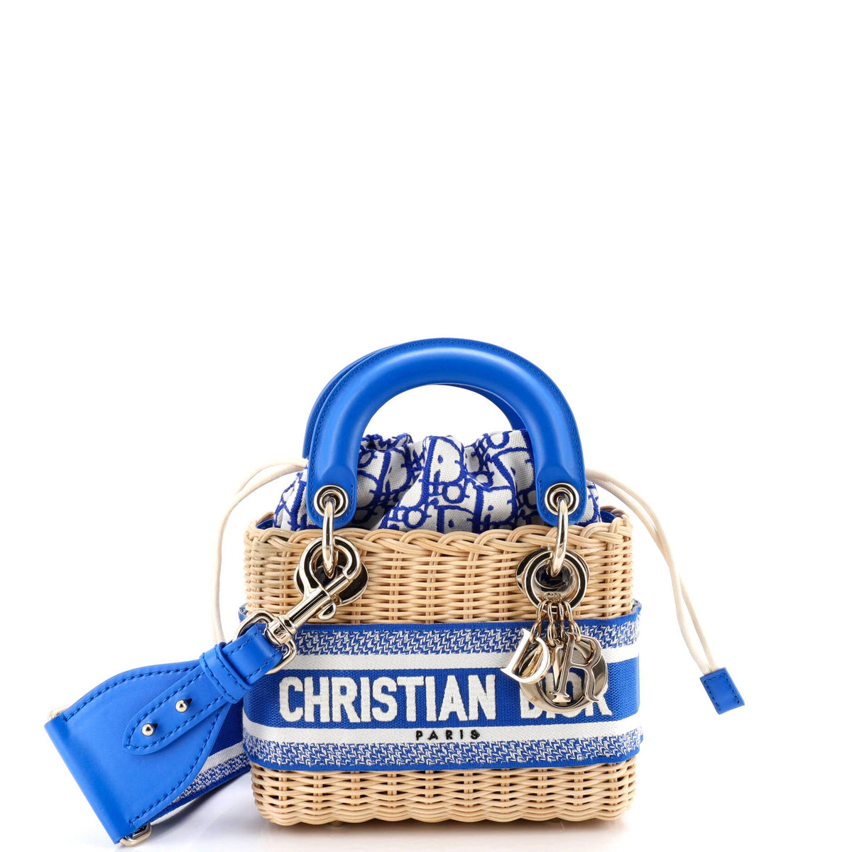 Christian Dior Lady Dior Bag Wicker and Oblique Canvas Mini