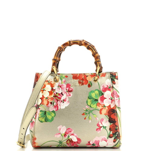 GUCCI Bamboo Shopper Tote Blooms Print Leather Mini