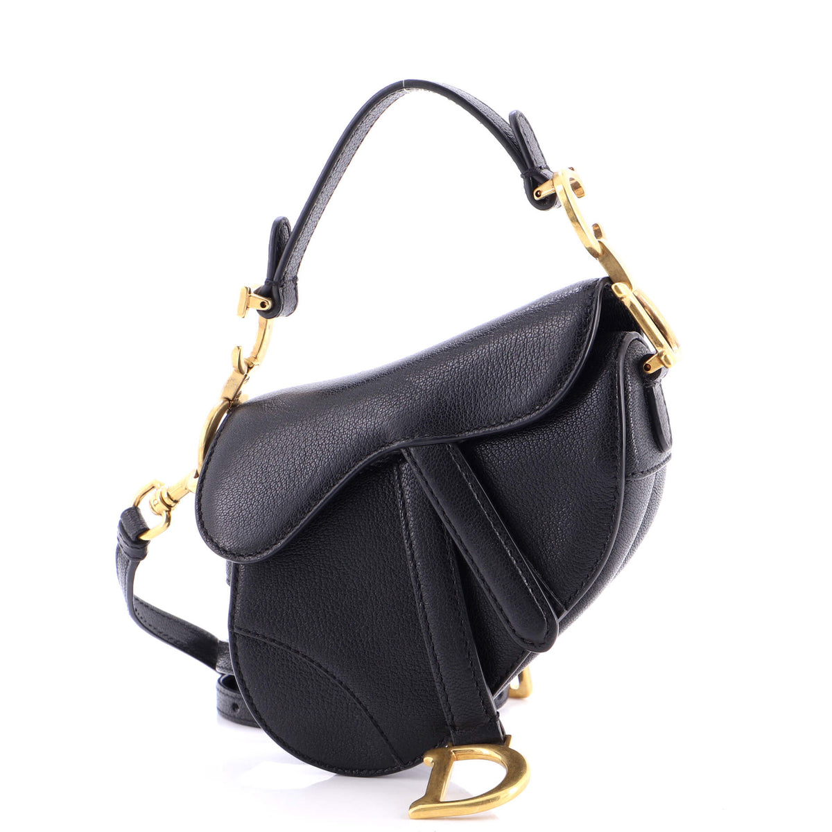 Christian Dior Saddle Handbag with Strap Leather Micro