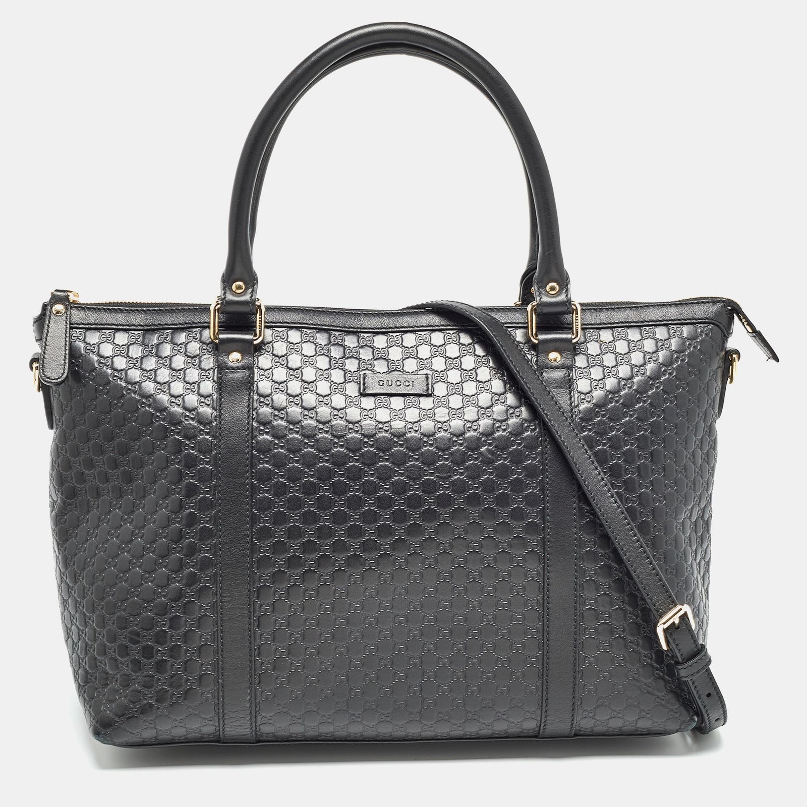 Gucci Black Guccissima Leather Zip Tote