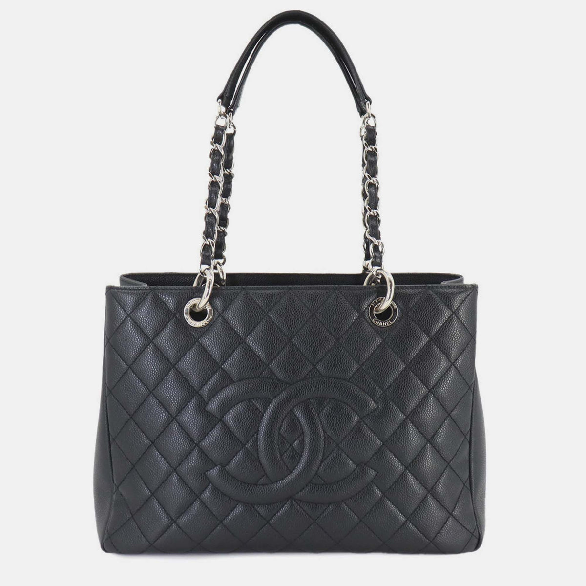 Chanel Black Caviar Skin Leather Matelasse Grand Chain GST Shopping Tote Bag