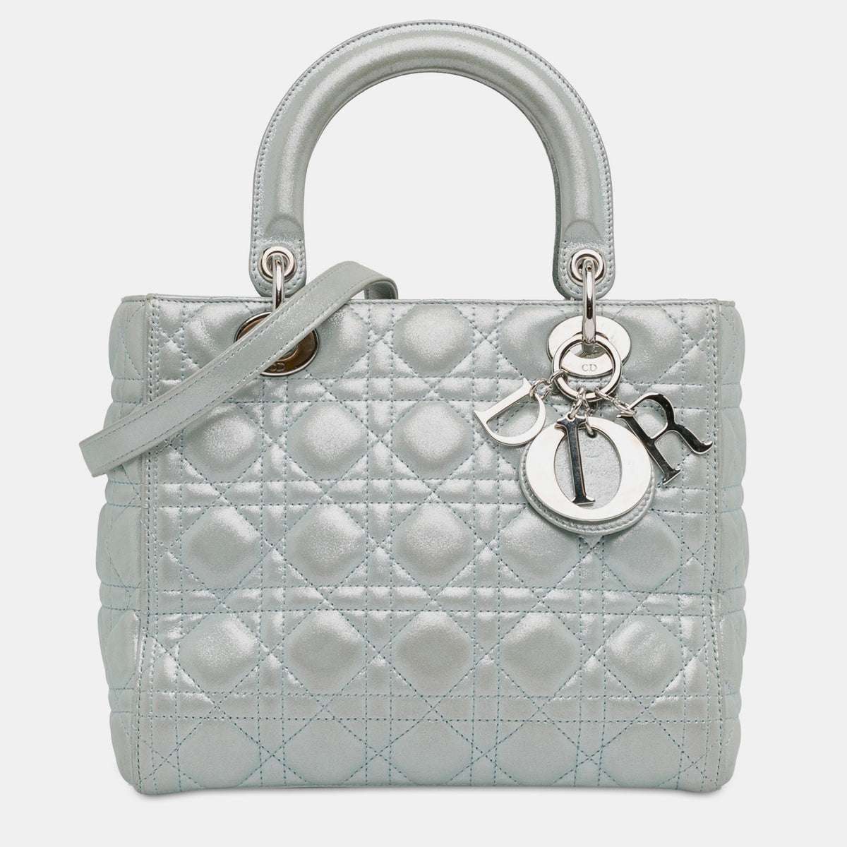 Dior Blue Tone Metallic Lambskin Leather Medium Cannage Lady Tote Bag