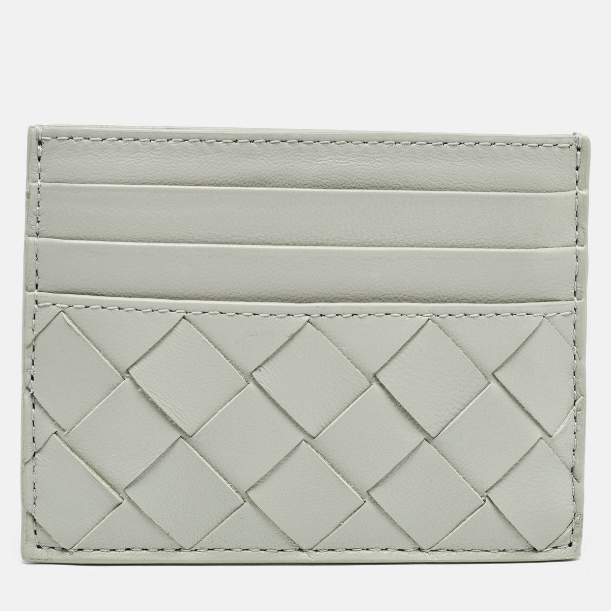 Bottega Veneta Light Grey Intrecciato Leather Card Holder