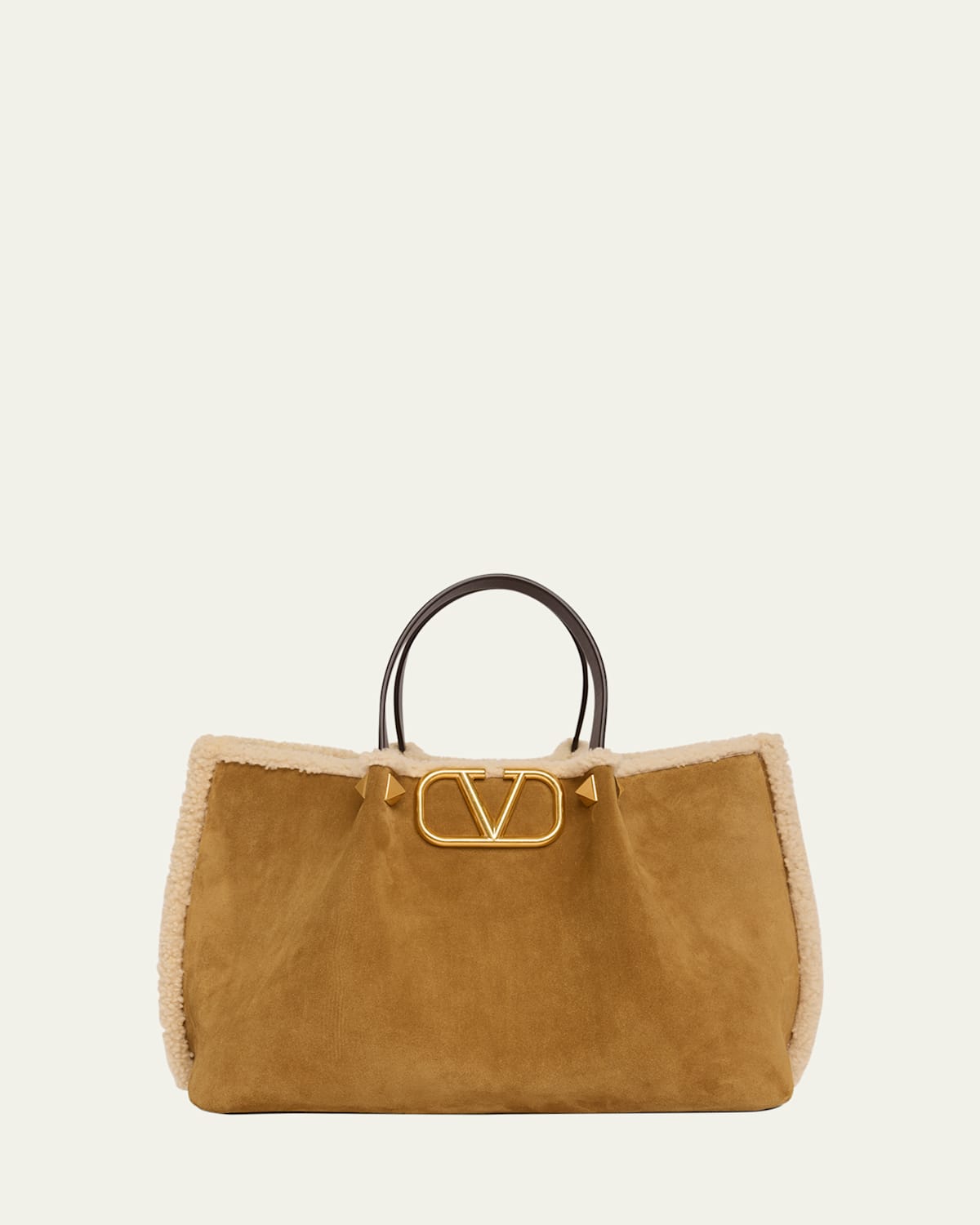Valentino Medium Suede Shopping Bag with Shearling Lining