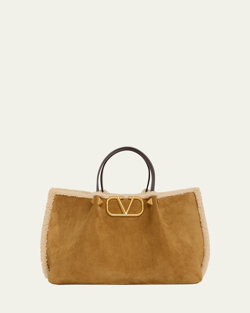 Medium Suede Shopping Bag with Shearling Lining