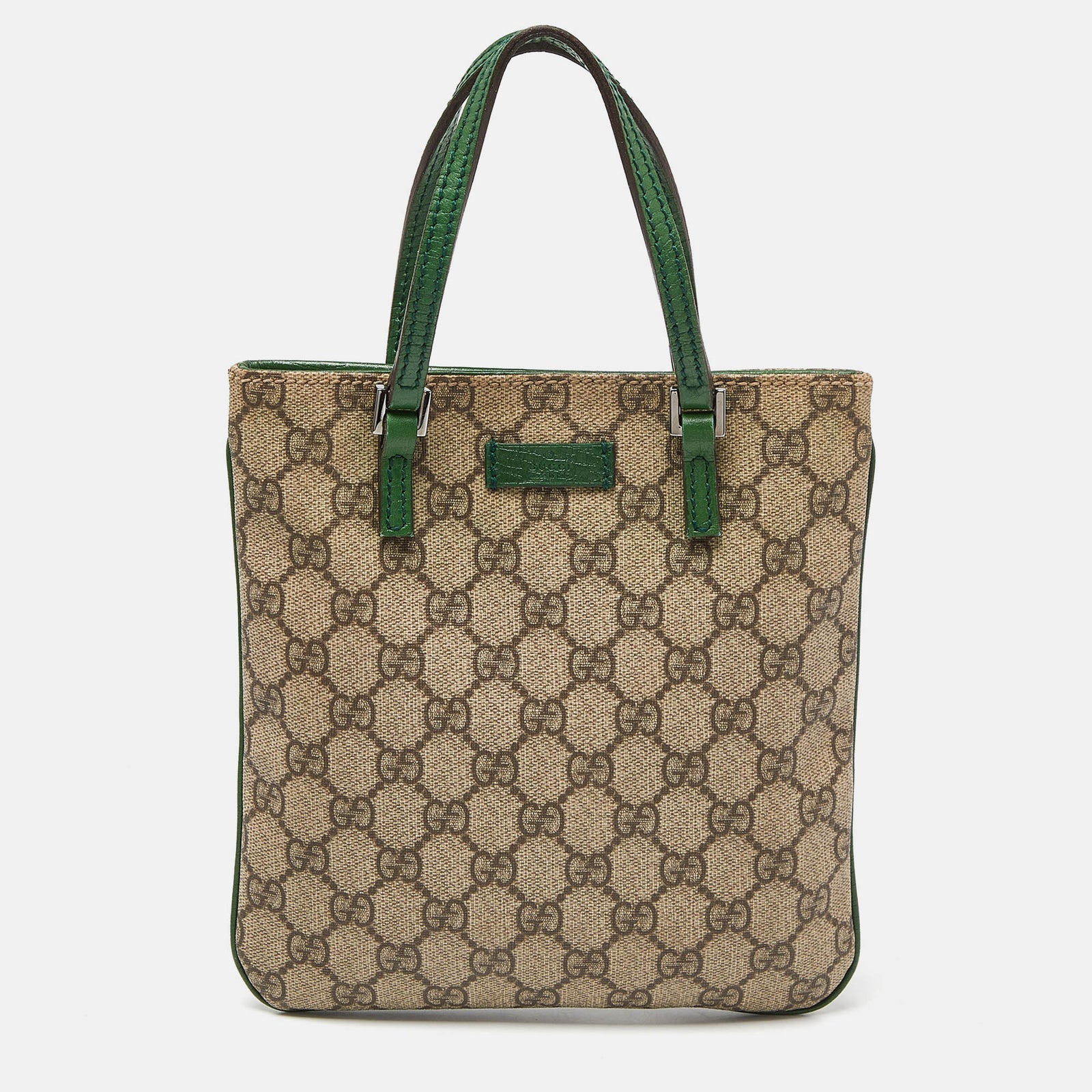 Gucci Sac fourre-tout en toile et cuir suprême GG beige/vert