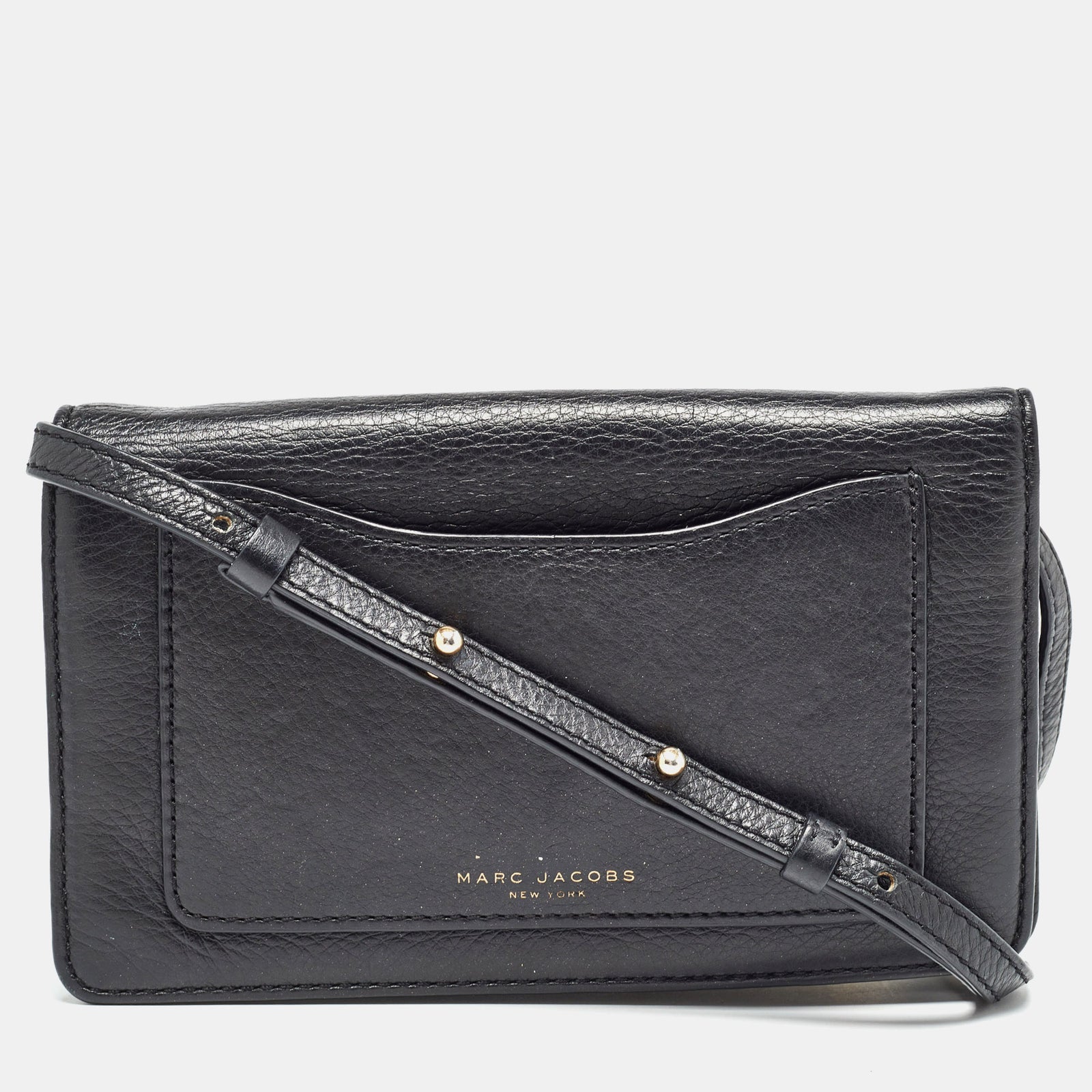 Marc Jacobs Black Leather Recruit Wallet on Strap