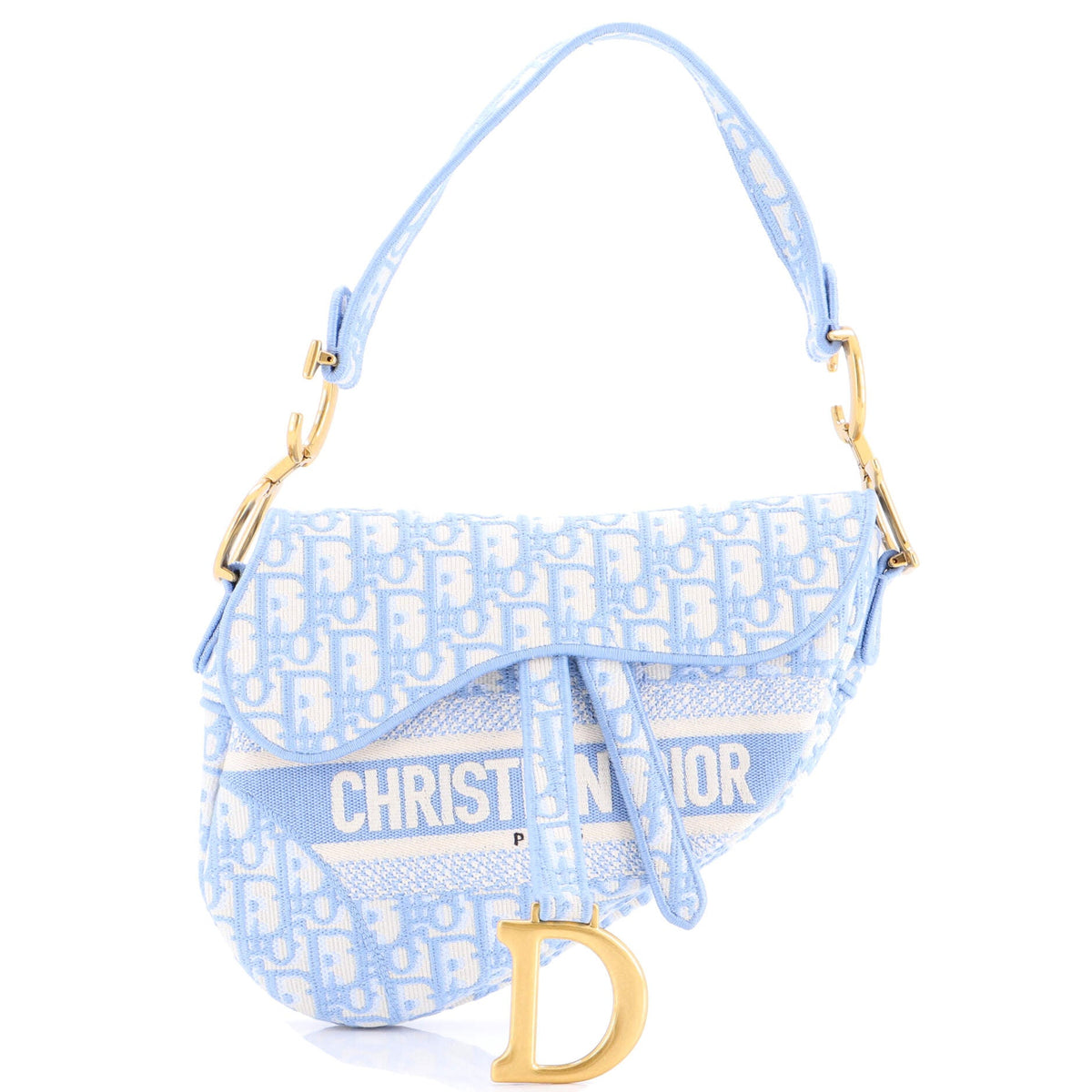 Christian Dior Saddle Handbag Logo Embroidered Oblique Canvas Medium