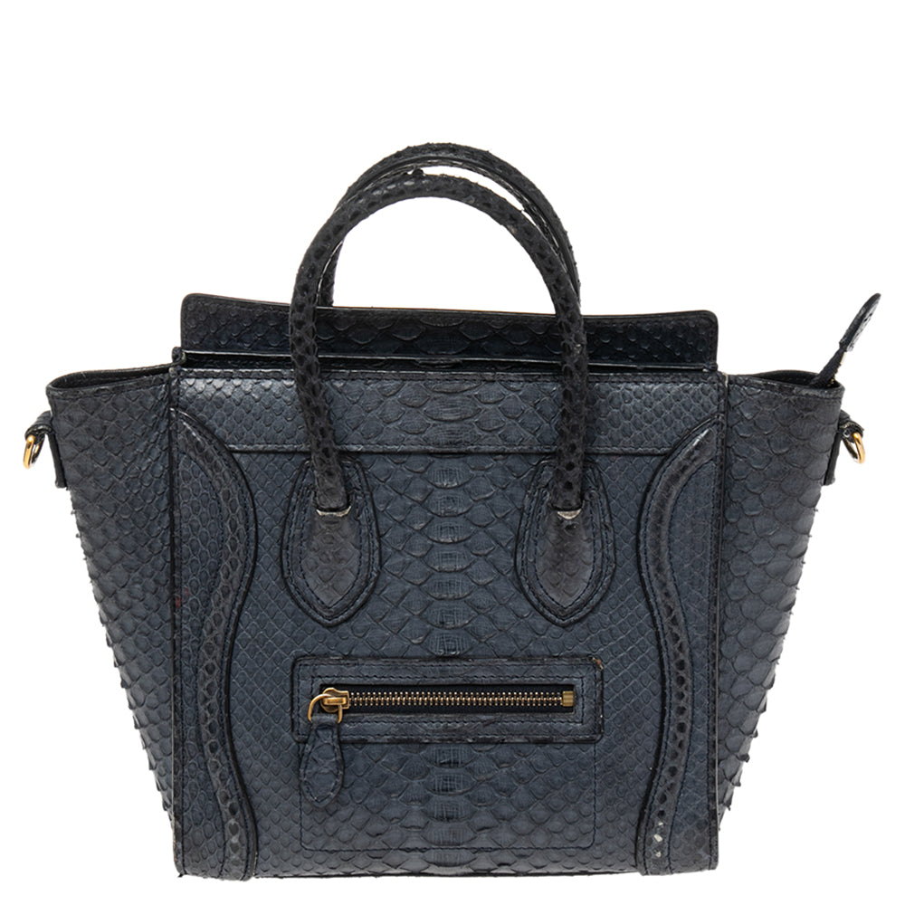 Celine C&eacute;line Navy Blue Python Nano Luggage Tote