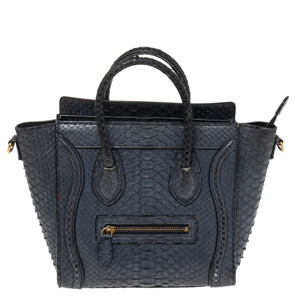 Celine Céline Nano-Gepäcktasche aus Python in Marineblau