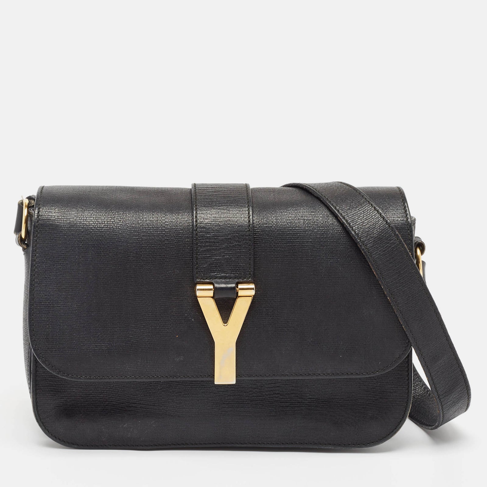 Saint Laurent Paris Saint Laurent Black Leather Ligne Y Crossbody Bag