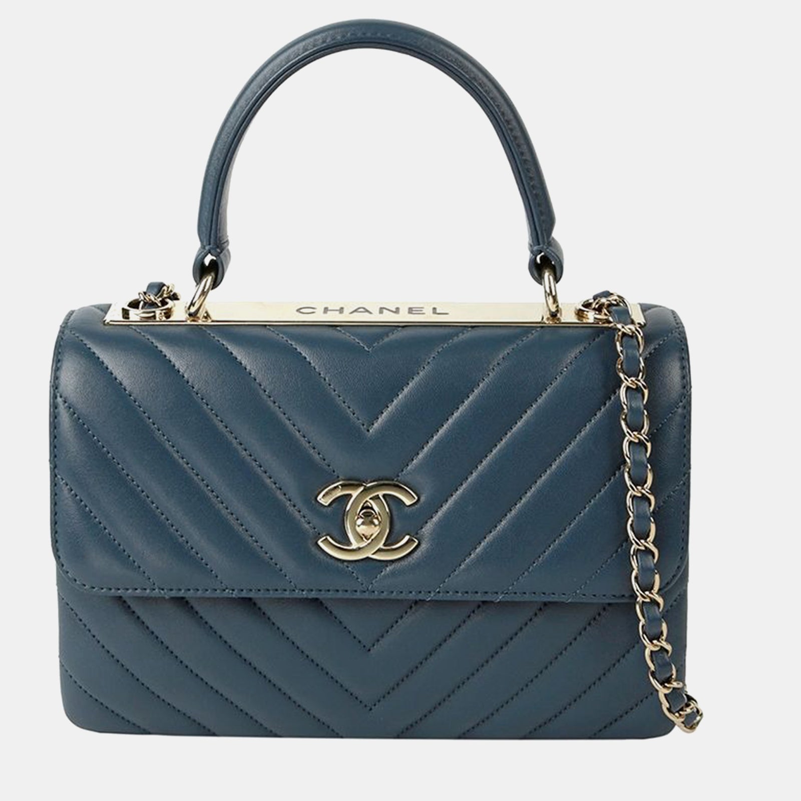 Chanel Trendy CC Umhängetasche aus Leder mit Chevron-Muster in Blau