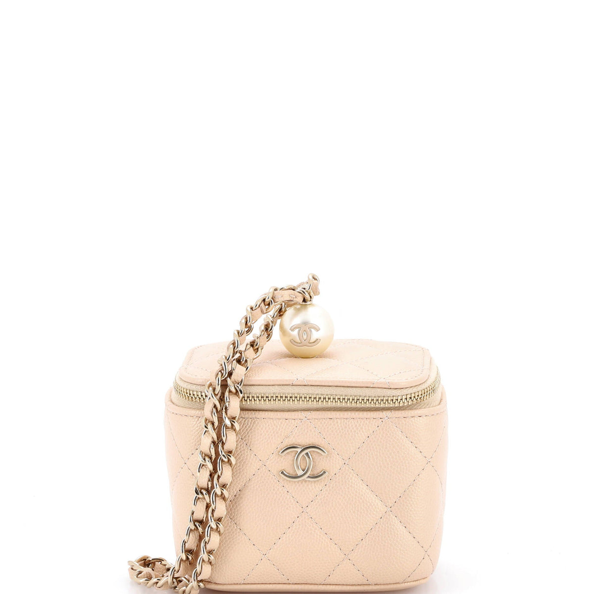 Chanel CHANEL Classic Pearl Vanity Case with Chain Quilted Caviar Mini