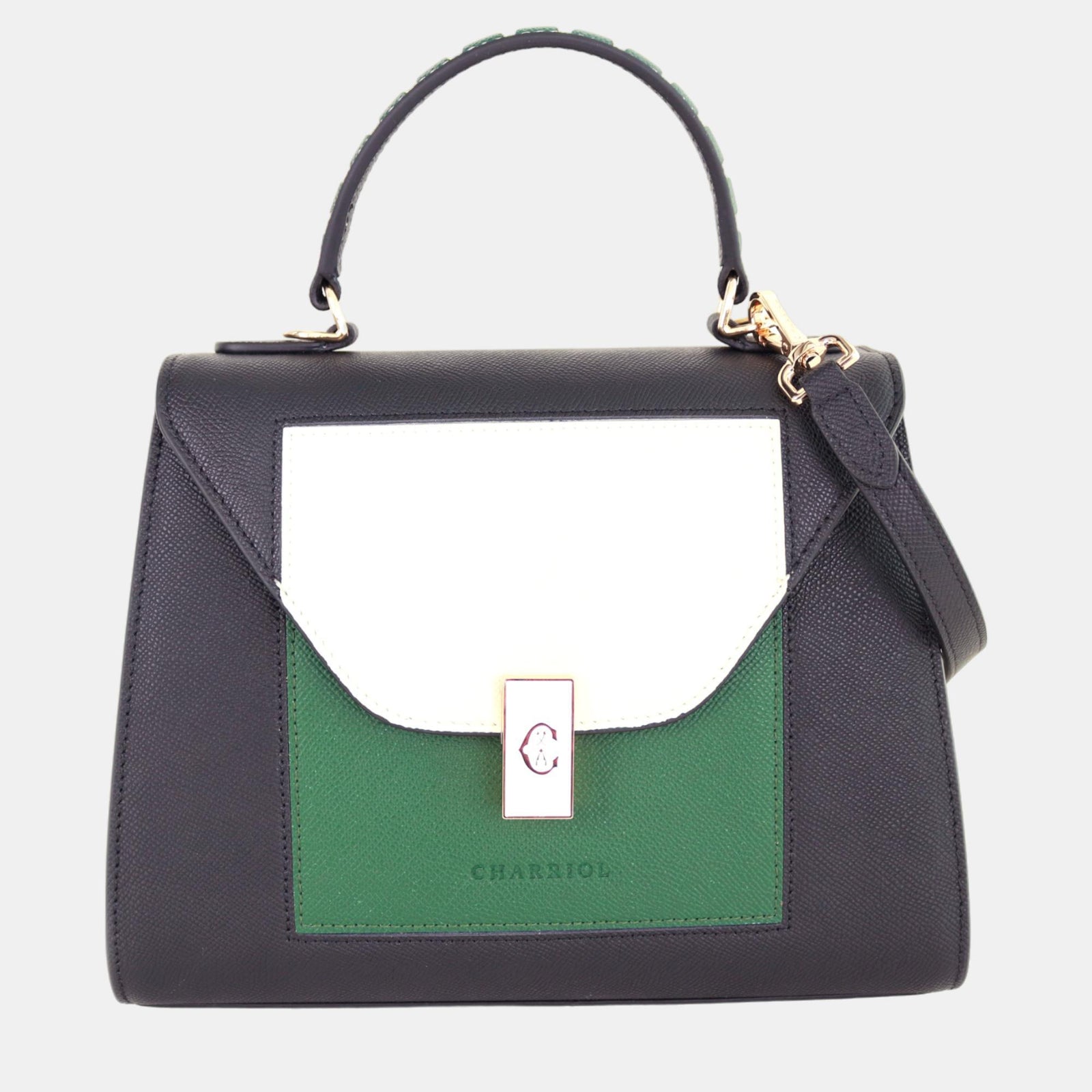 Charriol Black & Dark Green Leather LE REVE Handbag