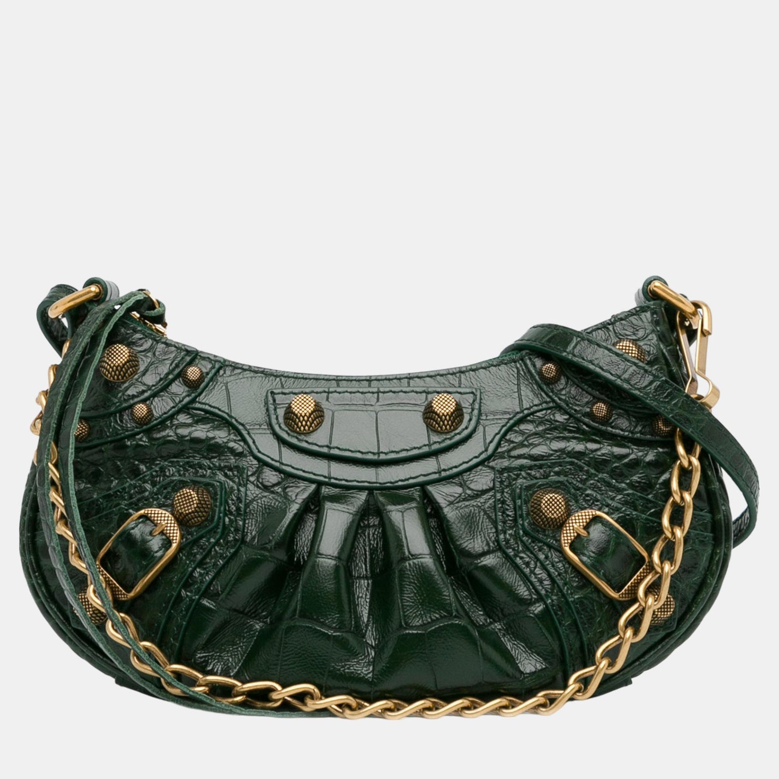 Balenciaga Green Crocodile Embossed Le Cagole Mini