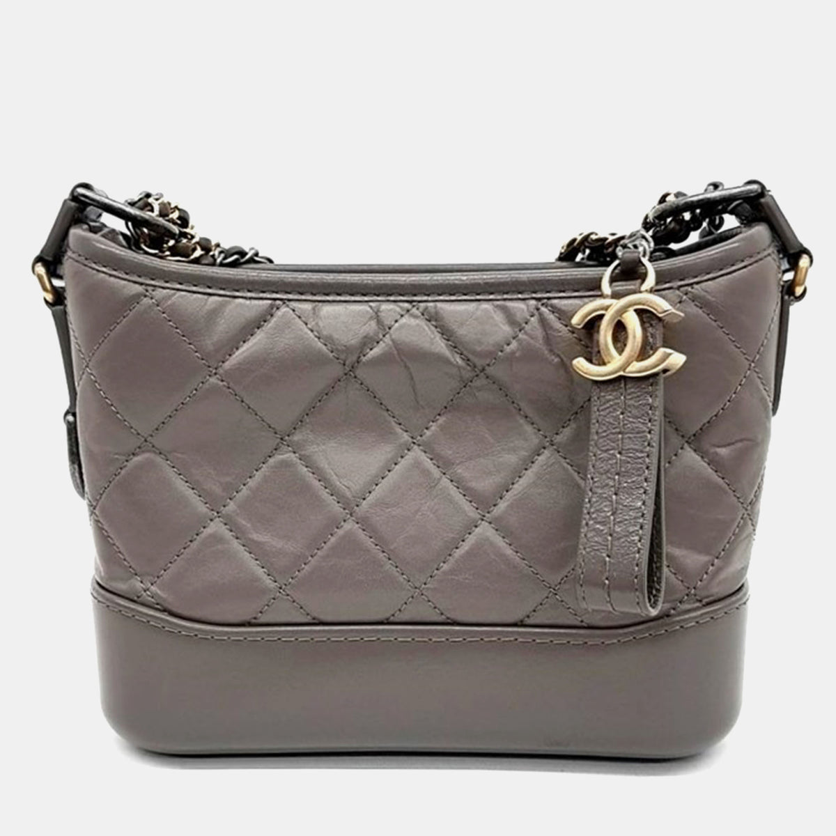 Chanel Grey Leather Gabrielle Small Hobo Bag