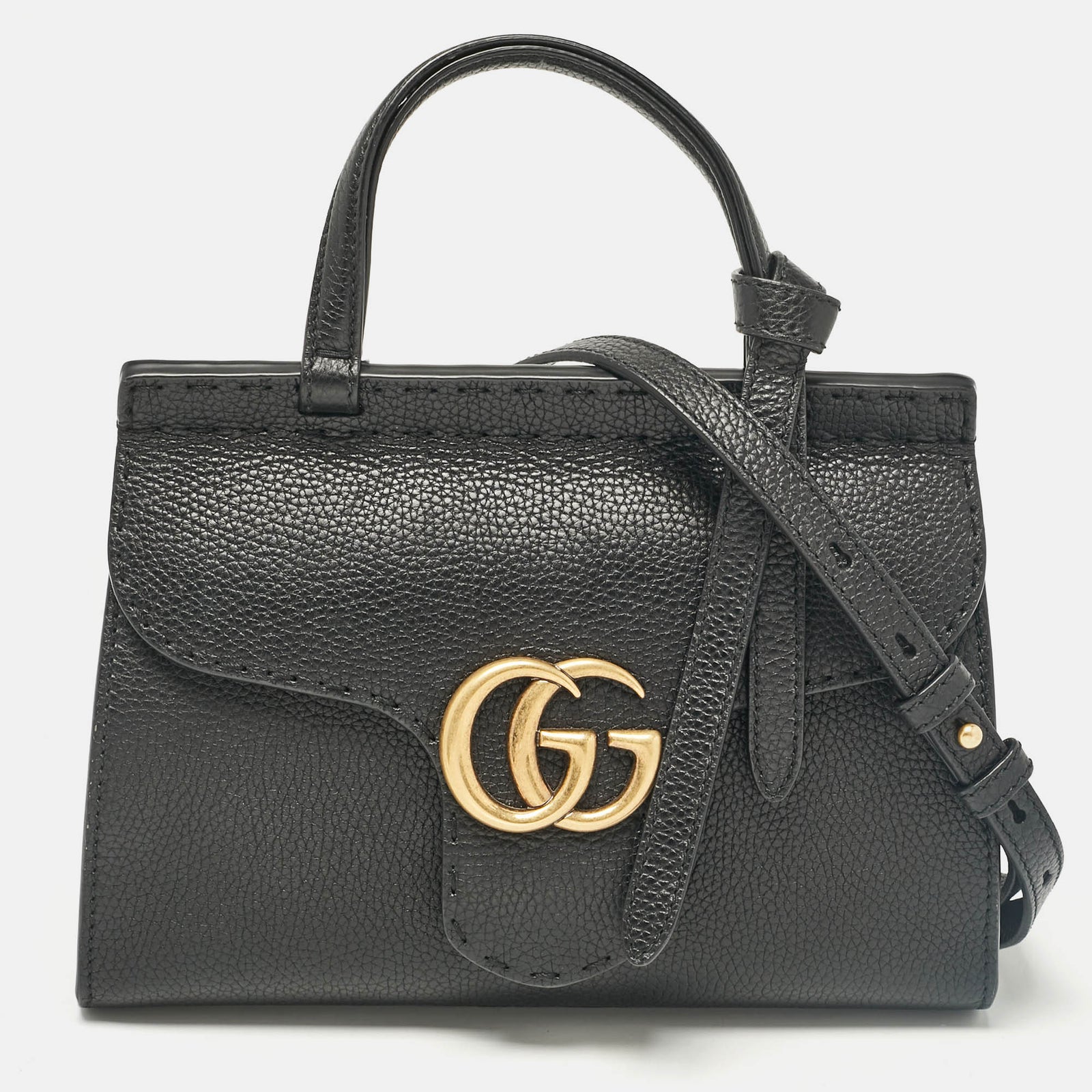 Gucci Schwarze Mini-GG-Marmont-Tasche aus Leder mit Henkel