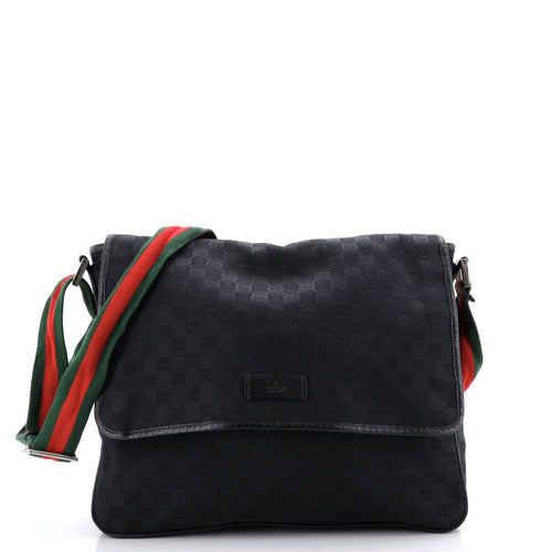 GUCCI Web Strap Flap Messenger GG Canvas Medium