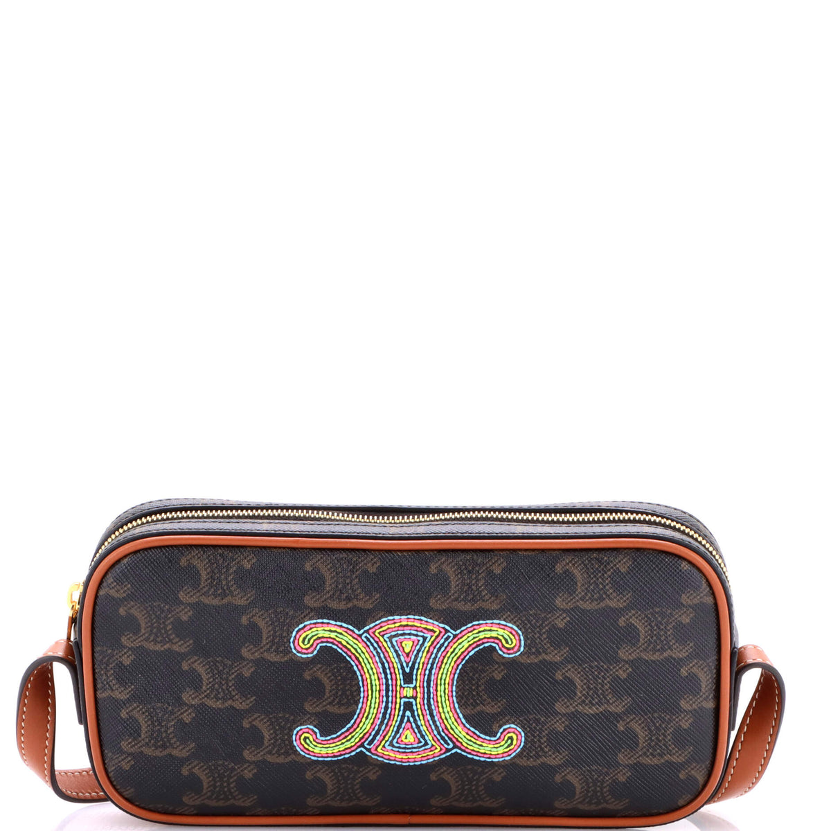 Celine CELINE Cuir Triomphe Camera Shoulder Bag Triomphe Coated Canvas with Leather Small