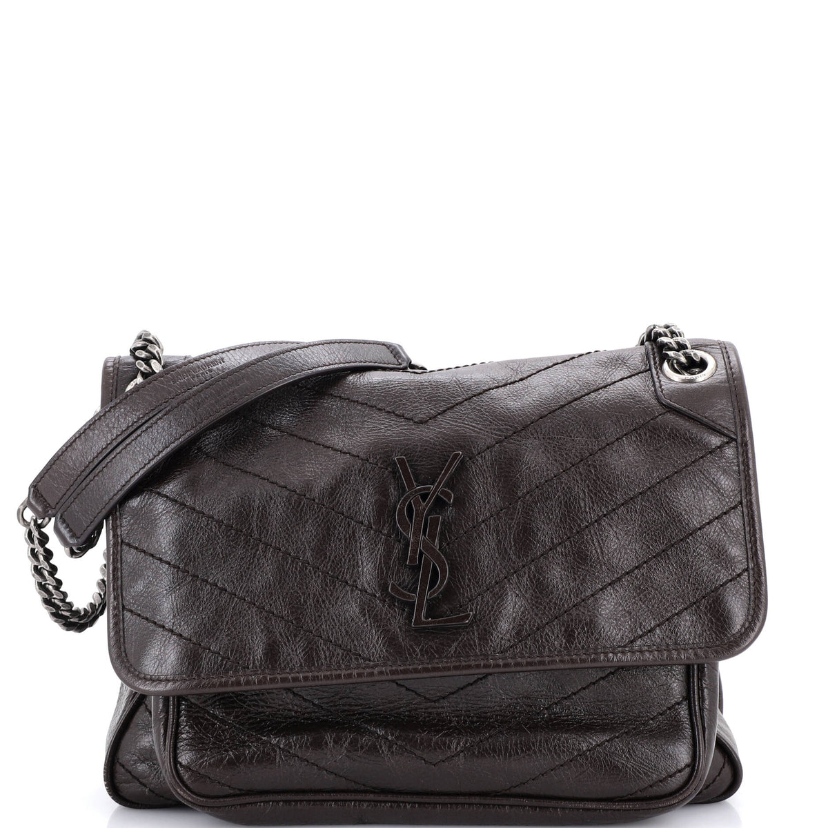 Saint Laurent Niki Chain Flap Bag Matelasse Chevron Leather Medium
